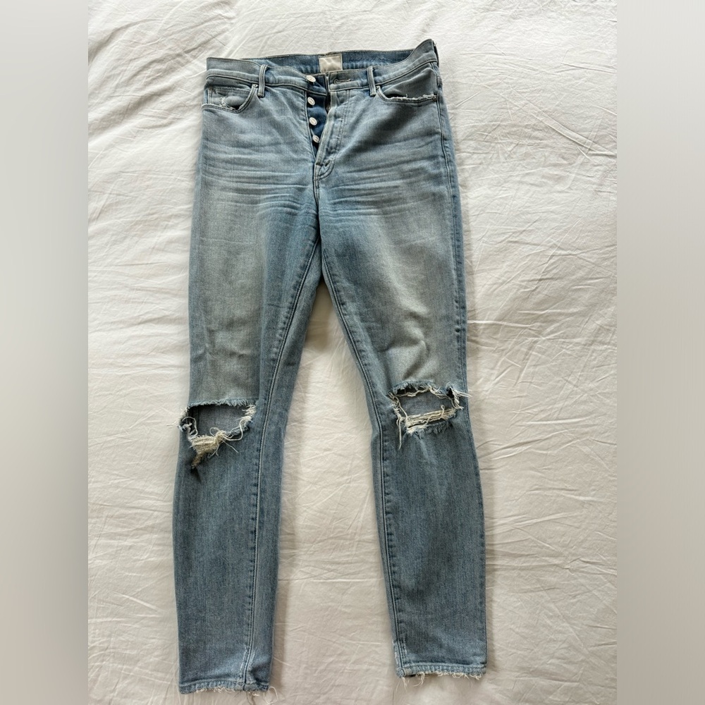 Mother x Miranda Kerr ripped high waist denim